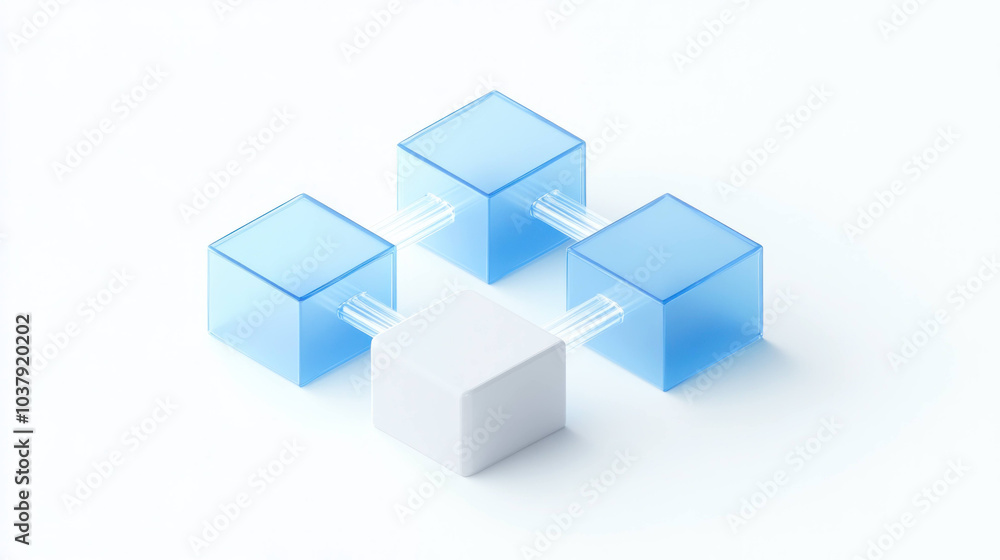 visually striking arrangement of transparent blue and white cubes connected by thin tubes, symbolizing connectivity and modern design. clean lines and minimalist aesthetic evoke sense of innovation visually striking arrangement of transparent blue and white cubes connected by thin tubes, symbolizing connectivity and modern design. clean lines and minimalist aesthetic evoke sense of innovation