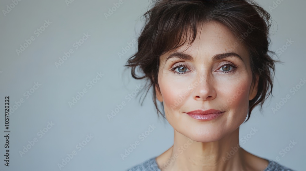 Radiant 50s Woman with Flawless Skin Close-Up Portrait Isolated on White - Beauty and Skincare Concept Radiant 50s Woman with Flawless Skin Close-Up Portrait Isolated on White - Beauty and Skincare Concept
