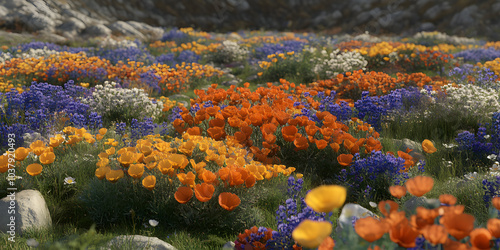 Campo de flores silvestres explodindo em cores na primavera