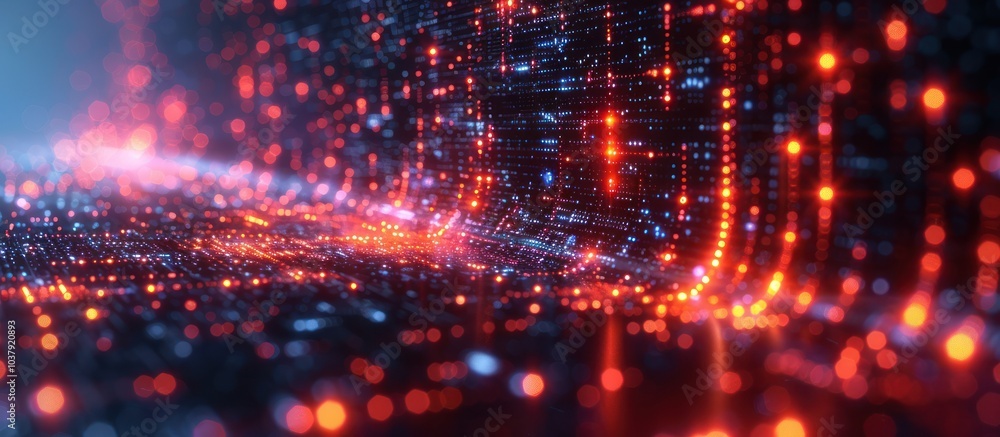 Abstract digital background with red and blue lights, glowing lines, and a bokeh effect. Abstract digital background with red and blue lights, glowing lines, and a bokeh effect.