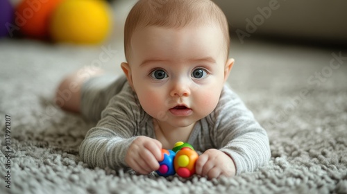 Baby Playing on Soft Rug with Colorful Toy