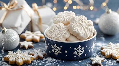 A minimalist branding image for Holiday Treat Baskets, featuring unquie gingerbread cookies, exuding happy in Christmas, Holiday and New Year theme photo