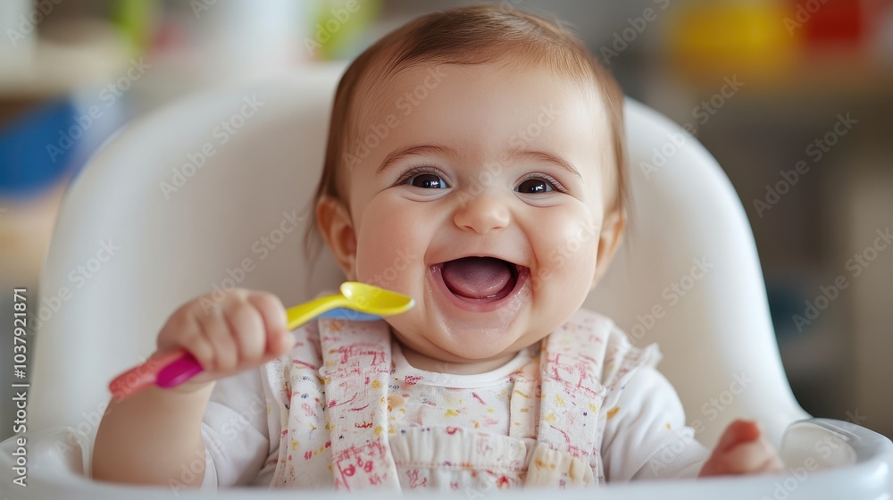 Joyful Baby Girl with Big Brown Eyes Smiling Happily Joyful Baby Girl with Big Brown Eyes Smiling Happily