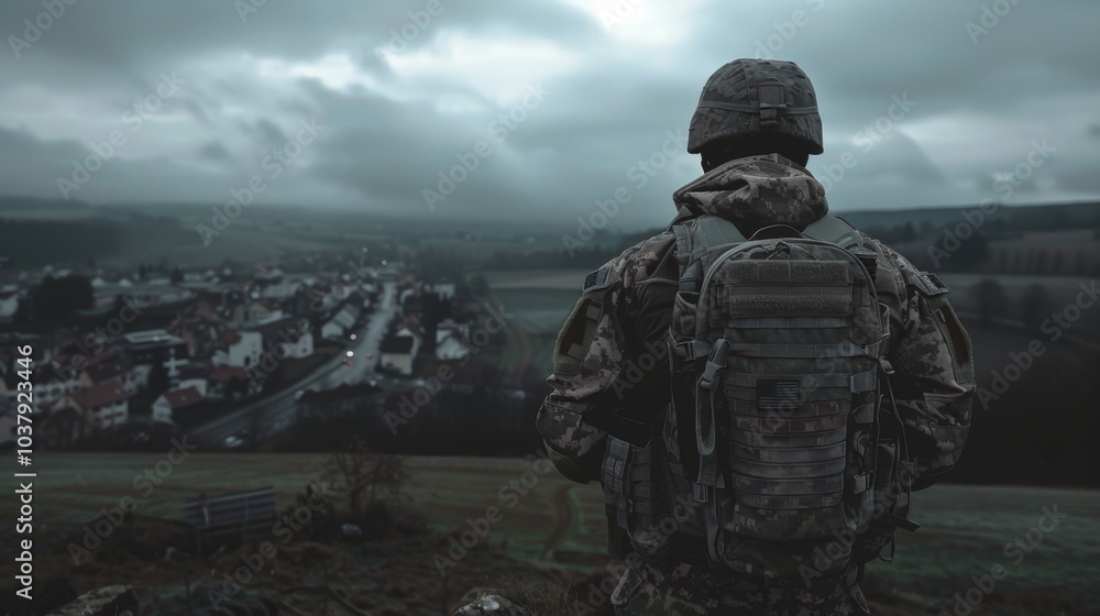 Soldier Overlooking a Scenic Landscape Soldier Overlooking a Scenic Landscape