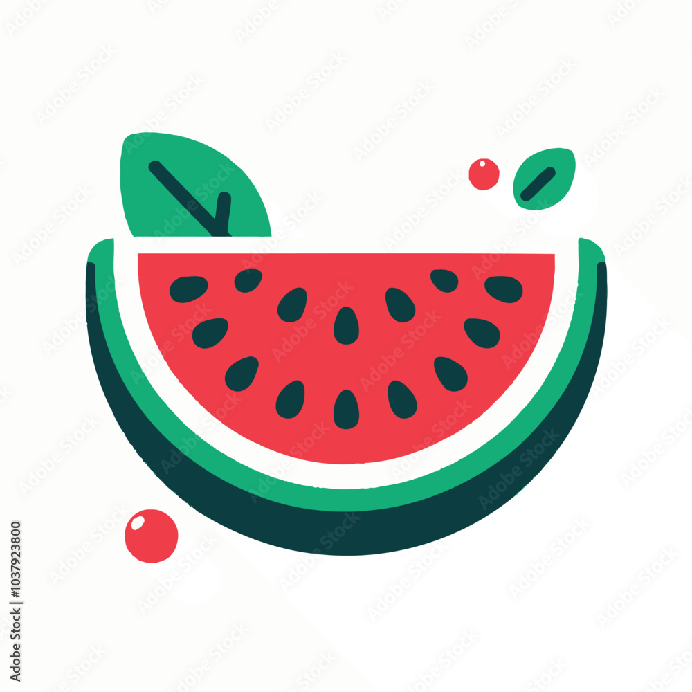 A two-dimensional vector depiction of a watermelon, characterized by a flat vector aesthetic, minimalist design, and set against a white backdrop. Adobe Illustrator Artwork A two-dimensional vector depiction of a watermelon, characterized by a flat vector aesthetic, minimalist design, and set against a white backdrop. Adobe Illustrator Artwork