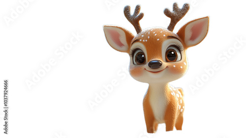 3d liitle cartoon deer Isolated On PNG Transparent Background And White photo