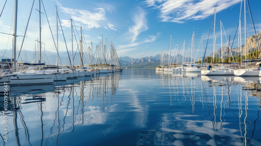 Fototapeta premium Sailboats Docked at a Marina on a Sunny Day