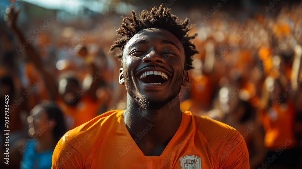 a soccer fan celebrating in a crowd wearing a football shirt with no. 12 on the back. a soccer fan celebrating in a crowd wearing a football shirt with no. 12 on the back.