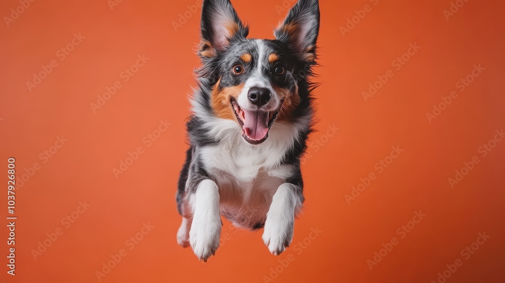 Fototapeta premium Agile Australian Shepherd in Airborne Action