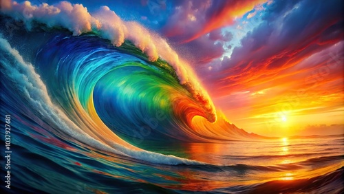 Vibrant painting of rainbow wave