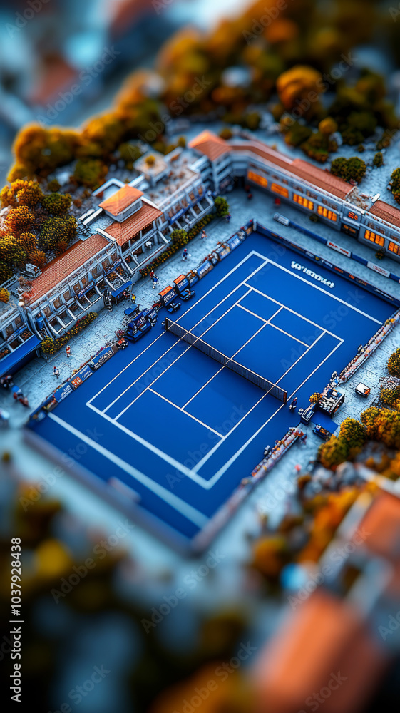 Obraz premium aerial shot of an professional tennis court tournament, side perspective