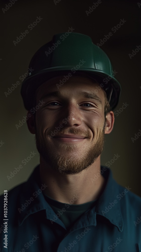 Smiling Young Worker in Safety Gear Captured in Natural Light Smiling Young Worker in Safety Gear Captured in Natural Light
