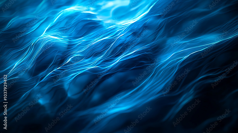 This abstract image showcases dynamic blue light waves flowing across a dark background. The design creates a mesmerizing and modern visual effect, This abstract image showcases dynamic blue light waves flowing across a dark background. The design creates a mesmerizing and modern visual effect,