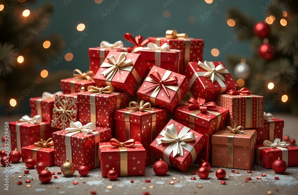 a big pile of Christmas presents, a holiday gift a big pile of Christmas presents, a holiday gift