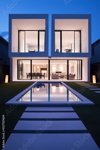 realistic modern multi-floor interior apartment building with swimming pool exterior architectural visualization background photo