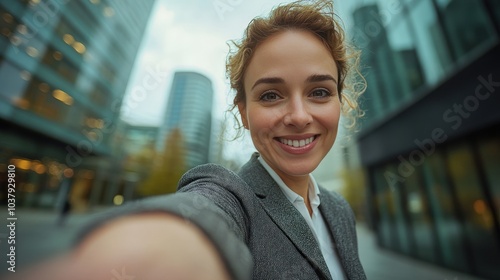 Fototapeta Naklejka Na Ścianę i Meble -  Success in Business: Mid Aged Woman Manager Sealing Deals and Hiring Candidates Outdoors