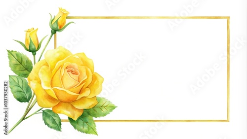 Fototapeta Naklejka Na Ścianę i Meble -  watercolor yellow rose frame border