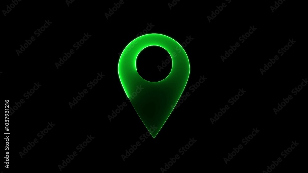 Glowing neon location icon. located map pin on black background. Glowing neon location icon. located map pin on black background.