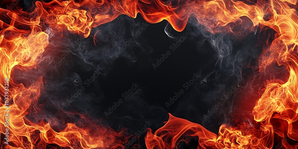 Fototapeta premium A fiery frame with dark background, ideal for dramatic presentations.