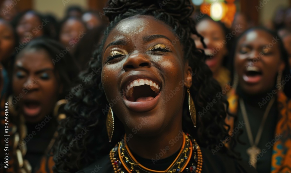 A woman sings with joy and passion. AI. A woman sings with joy and passion. AI.