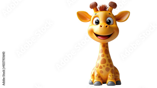 3d liitle cartoon giraffe Isolated On PNG Transparent Background And White