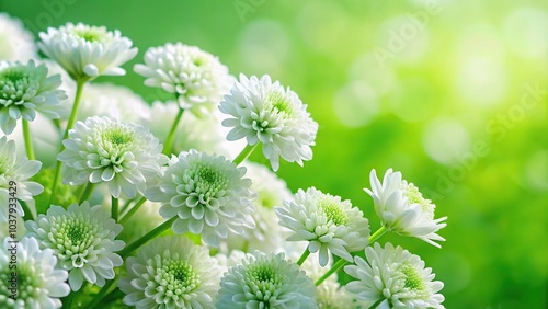 Fototapeta Naklejka Na Ścianę i Meble -  white and green flowers on a green background extreme close-up