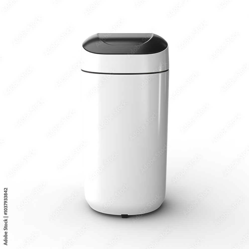 A compact bathroom rubbish bin, white plastic, minimalist design, isolated on white background A compact bathroom rubbish bin, white plastic, minimalist design, isolated on white background