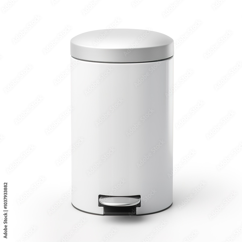 A compact bathroom rubbish bin, white plastic, minimalist design, isolated on white background A compact bathroom rubbish bin, white plastic, minimalist design, isolated on white background