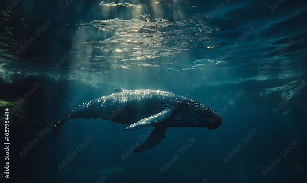 Fototapeta premium humpback whale swimming under the ocean, Generative AI