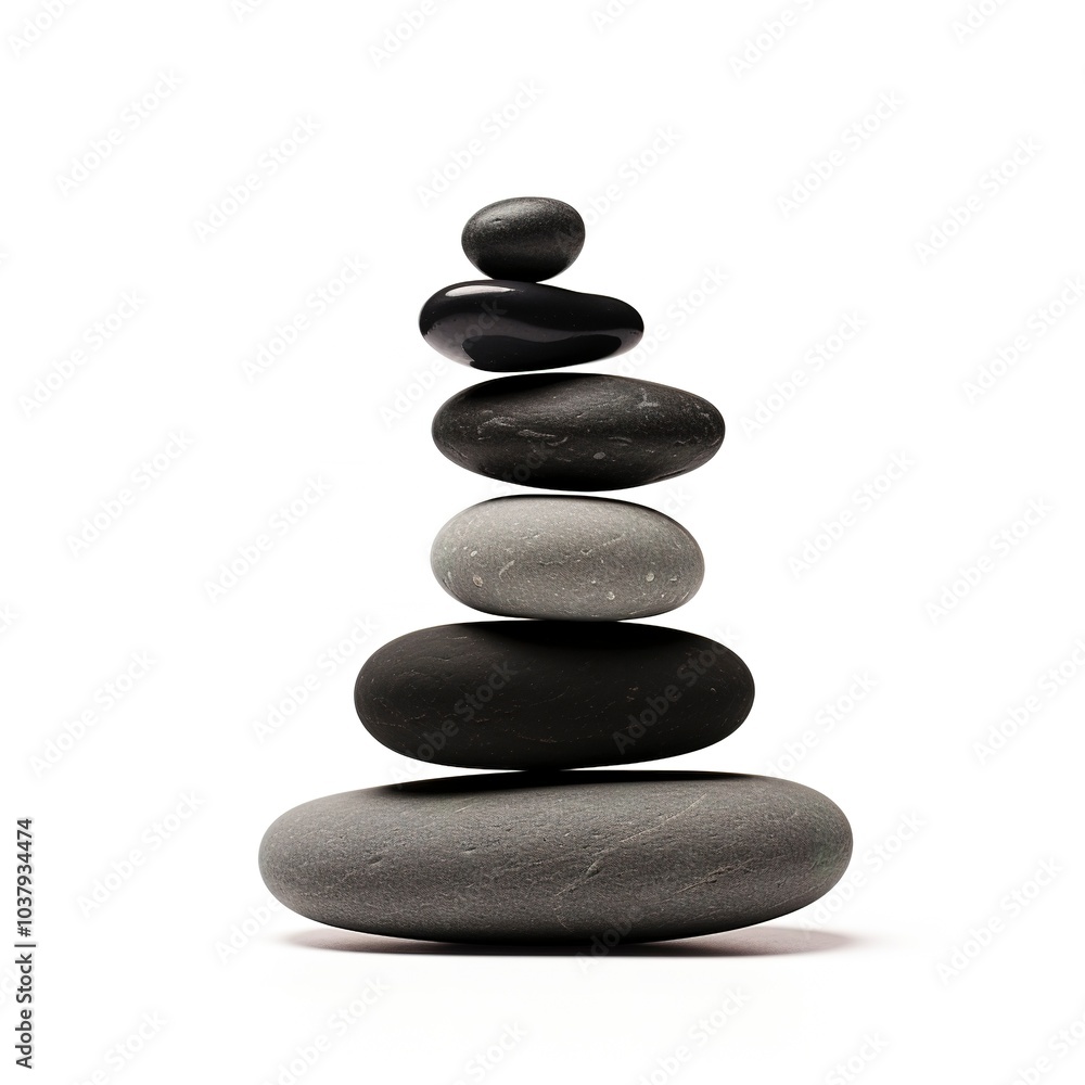 A stack of Zen stones, balanced arrangement, spa and relaxation theme, isolated on white background A stack of Zen stones, balanced arrangement, spa and relaxation theme, isolated on white background