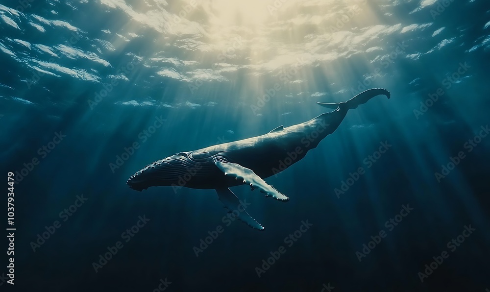 Fototapeta premium humpback whale swimming under the ocean, Generative AI
