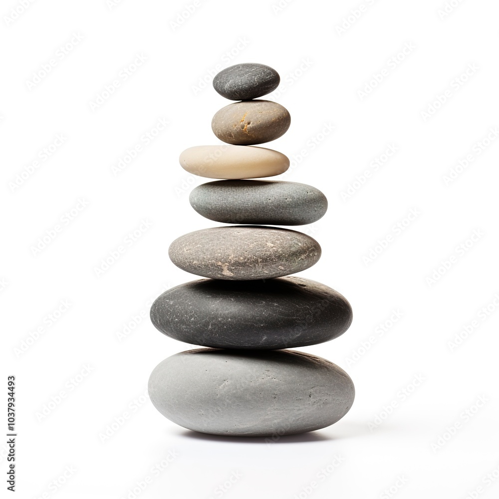 A stack of Zen stones, balanced arrangement, spa and relaxation theme, isolated on white background A stack of Zen stones, balanced arrangement, spa and relaxation theme, isolated on white background