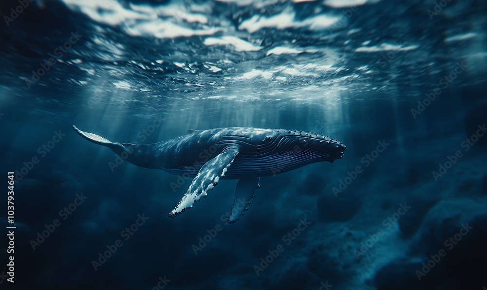 Fototapeta premium humpback whale swimming under the ocean, Generative AI