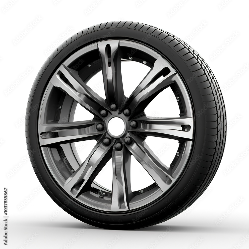 A sports car racing wheel, low-profile tire, high-performance design, isolated on white background A sports car racing wheel, low-profile tire, high-performance design, isolated on white background
