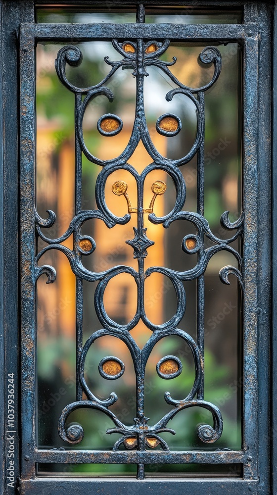 Wrought iron gate showing intricate metalwork detail Wrought iron gate showing intricate metalwork detail