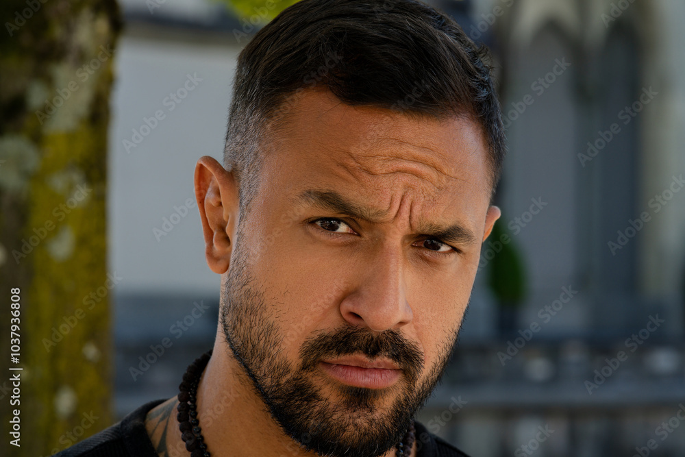 Close up portrait of the handsome man. A Hipster guy model headshot. Male face. Hispanic handsome man. Confident male model. Man looking proud. Closeup face of attractive man. Elegant guy. Close up portrait of the handsome man. A Hipster guy model headshot. Male face. Hispanic handsome man. Confident male model. Man looking proud. Closeup face of attractive man. Elegant guy.