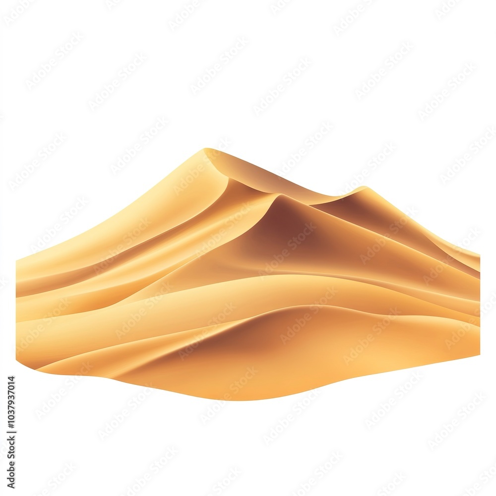 Fototapeta premium Sand dunes clipart, desert landscape element, photorealistic, warm tones, isolated on white background 