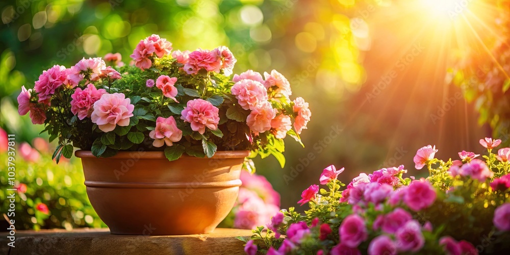 Pink Blooms Bask in the Warmth of the Setting Sun, Creating a Scene of Serene Beauty Pink Blooms Bask in the Warmth of the Setting Sun, Creating a Scene of Serene Beauty