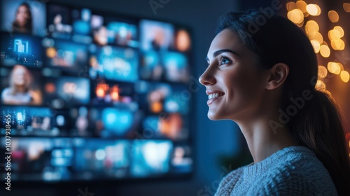 She is smiling and she is enjoying the content on the screen