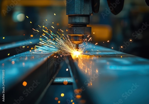 Industrial CNC Machine Cutting Metal with Sparks