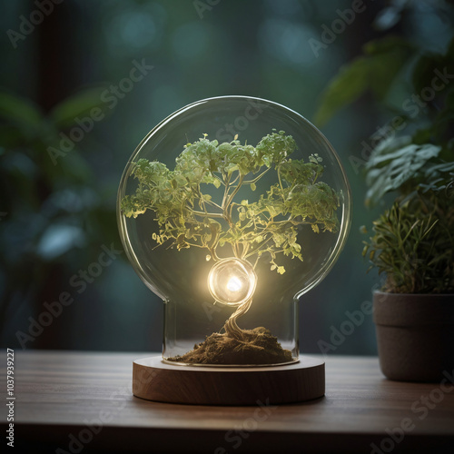 A glowing plant brings nature and light together in serene elegance.