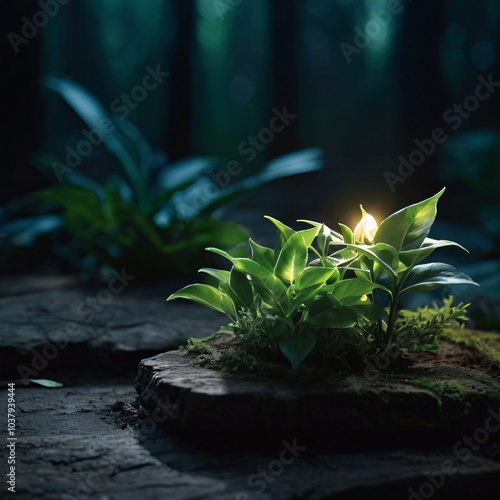 A glowing plant brings nature and light together in serene elegance.