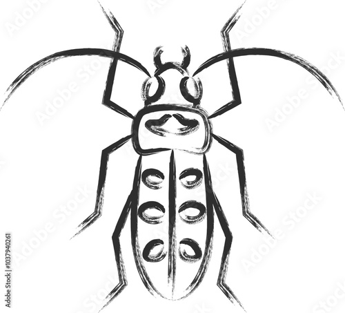 筆書きミニ昆虫の単品アイコン　カミキリムシ