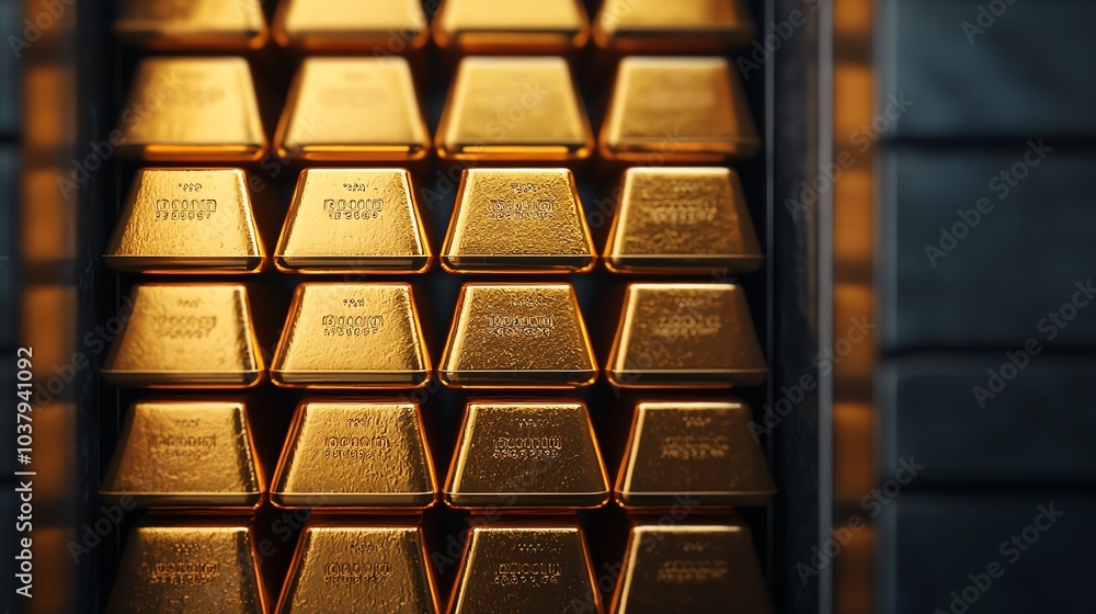 Gold bars being stacked in a vault, symbolizing financial security and wealth, gold vault, banking and security Gold bars being stacked in a vault, symbolizing financial security and wealth, gold vault, banking and security