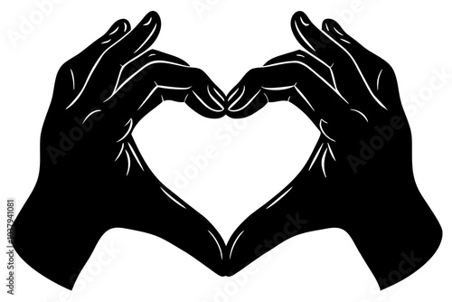 Hands heart black silhouette on white background