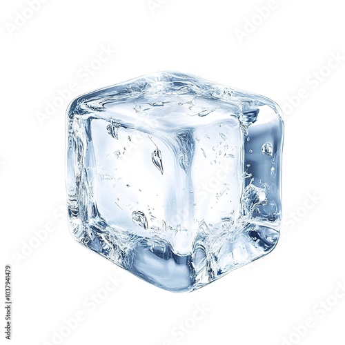 Ice cube clipart, refreshment element, 3D illustration, crystal clear, isolated on white background 