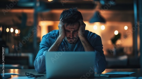 A man is sitting at a table with a laptop in front of him