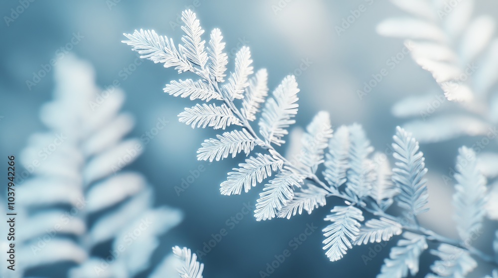 Close-up of delicate fern fronds in soft blue tones, creating a serene and ethereal aesthetic. Close-up of delicate fern fronds in soft blue tones, creating a serene and ethereal aesthetic.