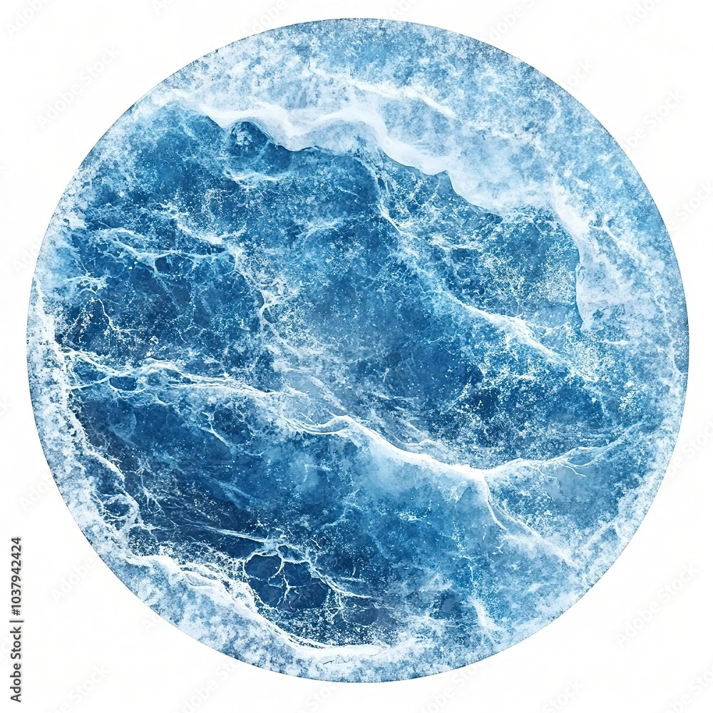 Frozen sea clipart, winter ocean element, aerial view, frosty textures, isolated on white background Frozen sea clipart, winter ocean element, aerial view, frosty textures, isolated on white background