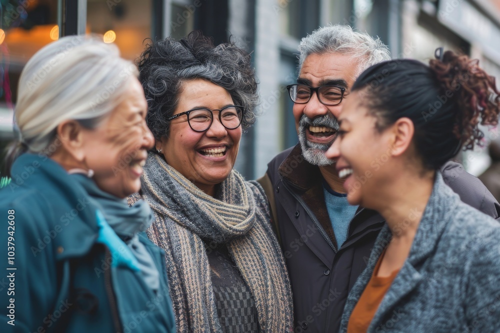 Group of Asian senior friends having fun together in the city - Cheerful old people bonding outdoors concept Group of Asian senior friends having fun together in the city - Cheerful old people bonding outdoors concept